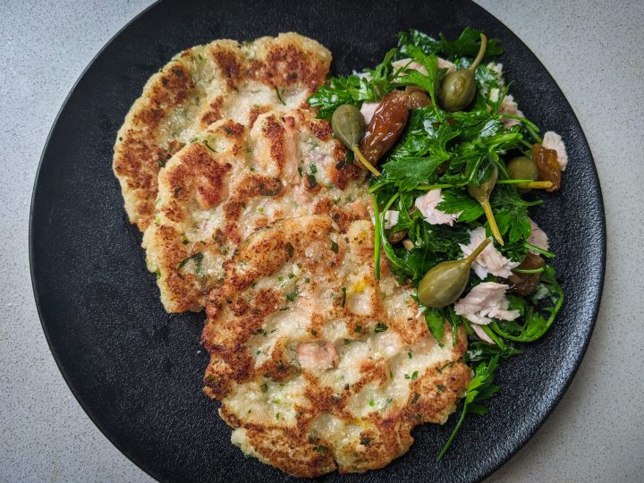 BONITO CAULIFLOWER FRITTERS with a bonito belly salad